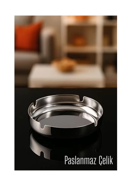 Bfs Paslanmaz Yuvarlak Küllük - Metal Kül Tablası - Masaüstü Küllük