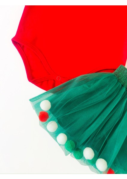 Kız Bebek Yılbaşı Noel Temalı Ponpon Etekli Takım 2 Parça fiyatları