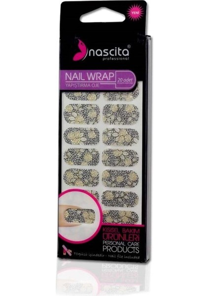 Nascita Siyah Altın Çiçek Desenli Yapıştırma Oje (20'li)