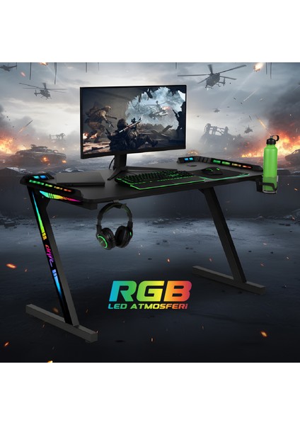 Aura Rgb Işıklı Oyuncu Masası 120×60 cm – Metal Ayaklı, Aksesuar Askılı