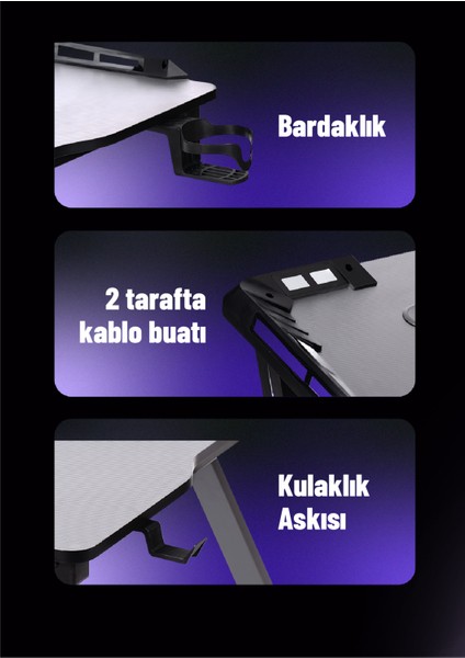 Aura Rgb Işıklı Oyuncu Masası 120×60 cm – Metal Ayaklı, Aksesuar Askılı modelleri