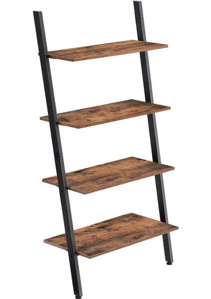 Endüstriyel Tasarımlı Ayaklı Raf, Merdiven Rafı, Duvar Rafı, 4 Katlı, Kitaplık, Çalışma Fafı, Oturma Odası, Mutfak, Siyah