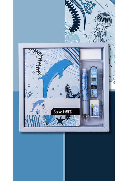 Defter Setı - Desenli Gök Mavi Özel Kutuda