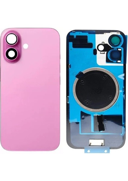 Iphone 16 Arka Kapak Full Kamera Camlı (Pil Kapağı) - Magsafe Demirli - Pembe