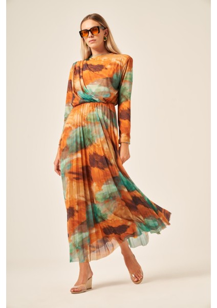 Kadın Likra Tül Elbise Hardal 30417 fiyatları