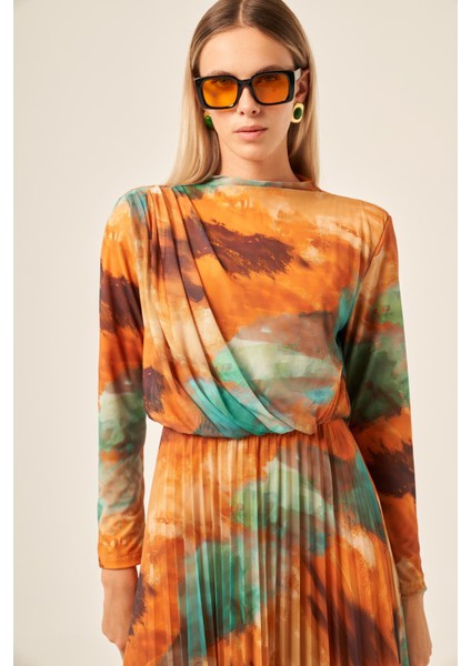 Kadın Likra Tül Elbise Hardal 30417 indirimleri