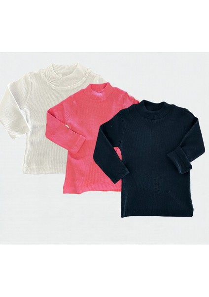 Kız & Erkek Çocuk 3'lü Siyah-Pembe-Beyaz Set Ince Kaşkorse Balıkçı Yaka Kazak -1 Bedenbüyükalınız fiyatları