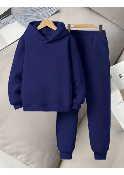 Punıx Kıds Özel Üretim Kapüşonlu Baskısız Düz Renk 3 Iplik %100 Pamuk Kız-Erkek Çocuk Kışlık Eşofman Takımı