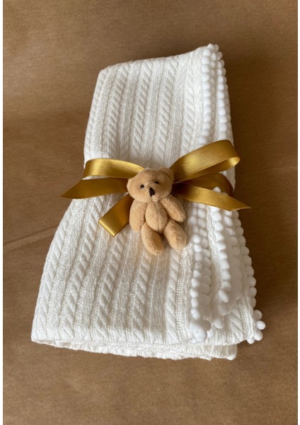 Triko Örgü Desen Bebek Pikesi Organik Pamuk Bebek Battaniyesi Ekru 100X120 cm fiyatları