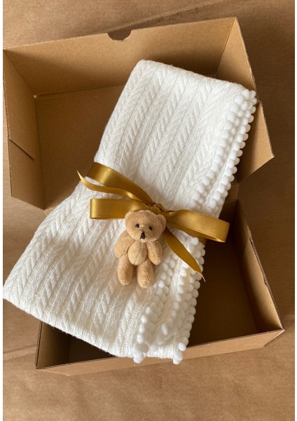Triko Örgü Desen Bebek Pikesi Organik Pamuk Bebek Battaniyesi Ekru 100X120 cm fırsatları