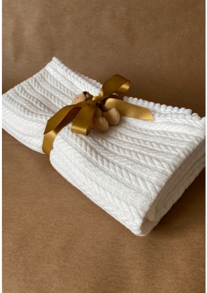 Triko Örgü Desen Bebek Pikesi Organik Pamuk Bebek Battaniyesi Ekru 100X120 cm indirimleri