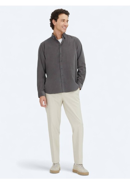 Gri Çizgili Regular Fit Dokuma Kadife Casual %100 Pamuk Gömlek fiyatları