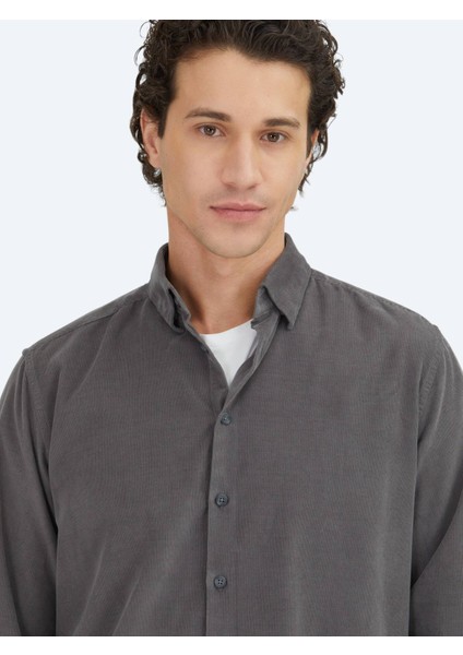 Gri Çizgili Regular Fit Dokuma Kadife Casual %100 Pamuk Gömlek modelleri