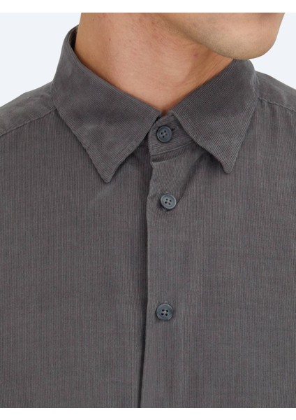 Gri Çizgili Regular Fit Dokuma Kadife Casual %100 Pamuk Gömlek fırsatları