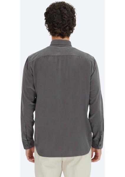 Gri Çizgili Regular Fit Dokuma Kadife Casual %100 Pamuk Gömlek indirimleri