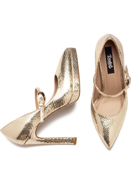 Kadın Yüksek Topuklu Yılan Desenli Tokalı Platform 6000 fırsatları