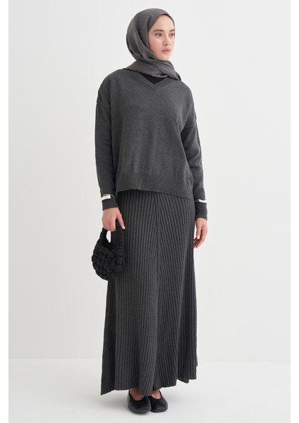 Fitilli Triko Etekli Takım Antrasit
