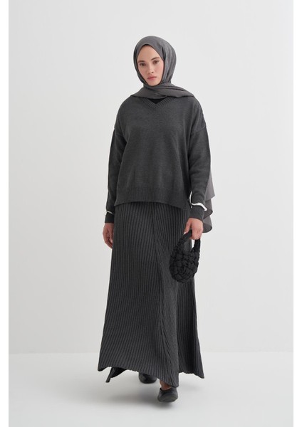 Fitilli Triko Etekli Takım Antrasit modelleri