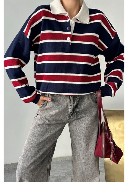 Kadın Çizgili Triko Kazak – Retro & Kampüs Stili modelleri