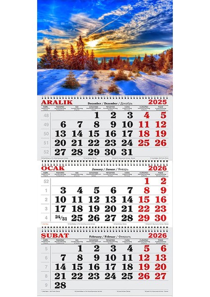 2026 Yılı Gemici Takvimi-Karlı Ormanda Gün Batımı