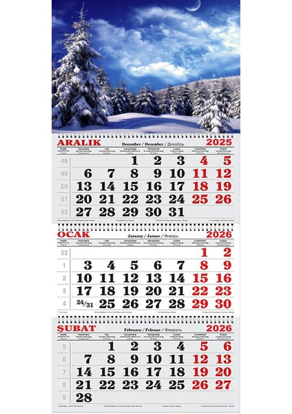 2026 Yılı Gemici Takvimi- Ormanda Karlı Kış Gecesi ve Ay