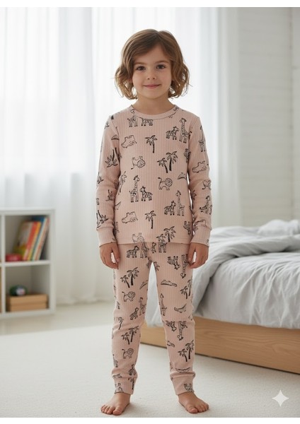 Yeni Sezon Kız Erkek Çocuk Fitilli Pamuk Pijama Takımı