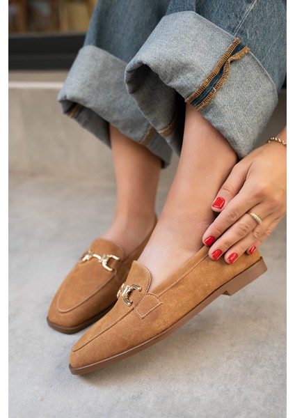 Aloha Taba Süet Gold Detaylı Loafer fırsatları