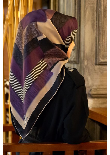 Kadın Twill Ipek Eşarp Mürdüm Siyah 17176