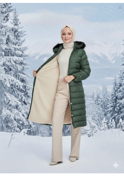 Kadın Genç Spor Büyük Beden Içi Tamemen Kürklü Şişme Mont