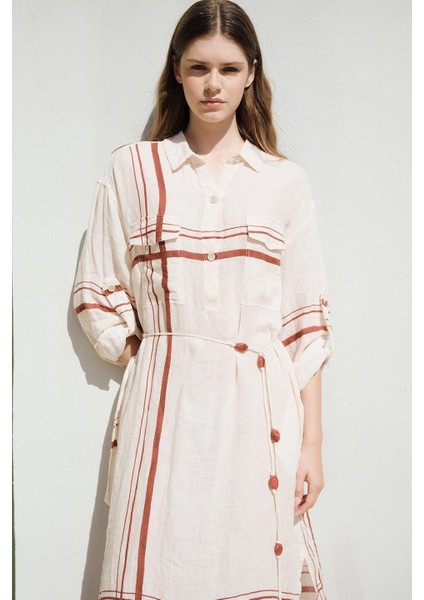 Boho Boncuk Örgülü Kemer Bej