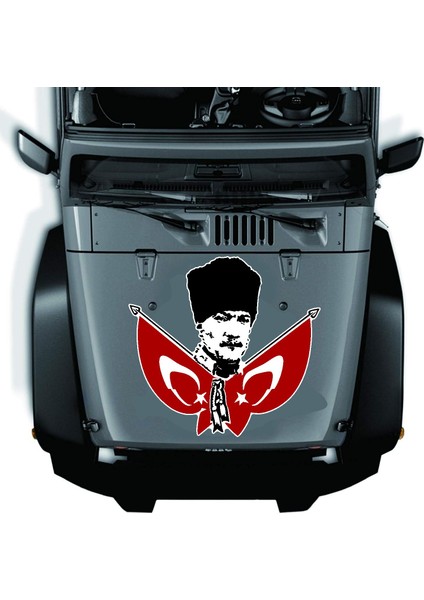 Atatürk - Çift Bayraklı Atatürk - Mustafa Kemal Atatürk Sticker - Araba Oto Motosiklet Sticker 00139