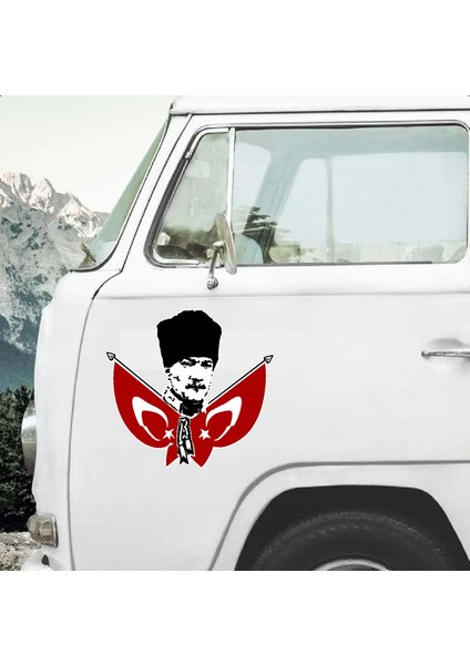 Atatürk - Çift Bayraklı Atatürk - Mustafa Kemal Atatürk Sticker - Araba Oto Motosiklet Sticker 00139 fiyatları