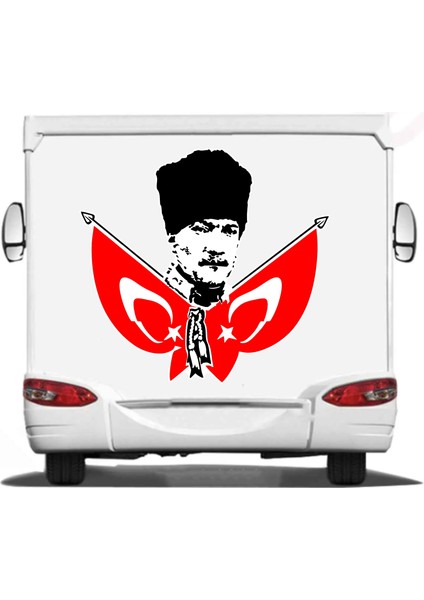 Atatürk - Çift Bayraklı Atatürk - Mustafa Kemal Atatürk Sticker - Araba Oto Motosiklet Sticker 00139 modelleri