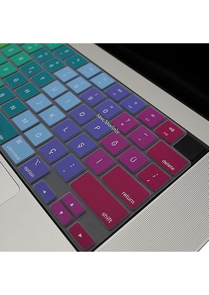 Macbook Air Pro M1-M2-M3 Klavye Koruyucu (Us To Tr) Touchıd'li A2681 A3113 A2941 A3114 A2442 A2779 A2992 A2918 A2485 A2780 A2991 ile Uyumlu Dazzle Pembe Yeşil modelleri