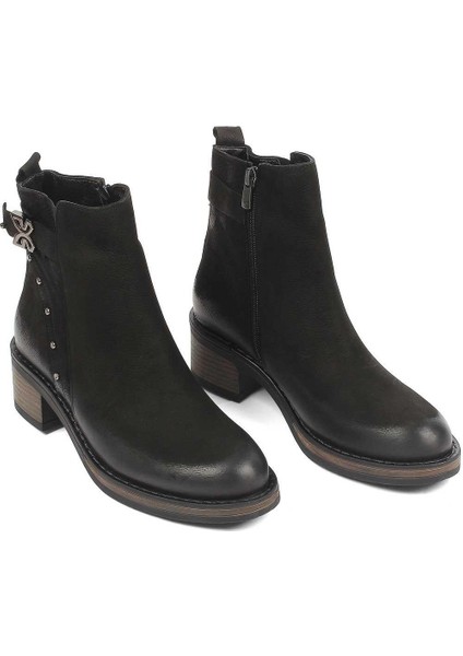 Kadın Siyah Fermuarlı Nubuk Deri Bot