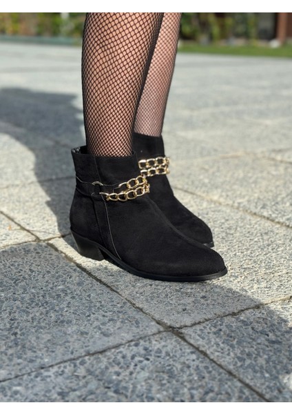 Chai Büyük Numara Zincir Detaylı Kısa Topuklu Kadın Bot Şık ve Konforlu indirimleri