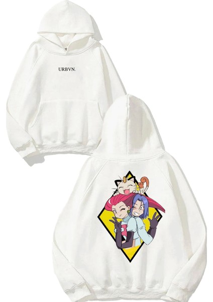 Girls 1 Tasarım Baskılı Oversize Beyaz Kapüşonlu Sweatshirt