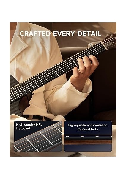 Yeni Başlayanlar ve Orta Düzey Öğrenciler Için Akustik Gitar Kitleri - Karbon Fiber Üstlü 38" Seyahat Gitarı, Ahşap Arka ve Yanlar, Kılıf, Kayış, Çelik Teller, Rısıng-G1 (Parlak, Kahverengi) modelleri