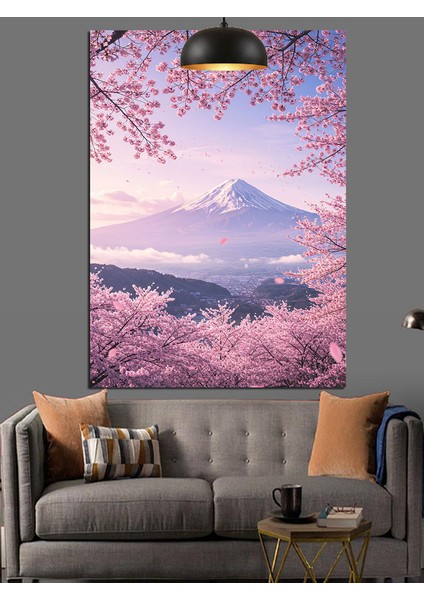 Japonya'da Kiraz Çiçekleri Arasında Fuji Dağı Dekoratif Kanvas - Mdf Ahşap Tablo fiyatları