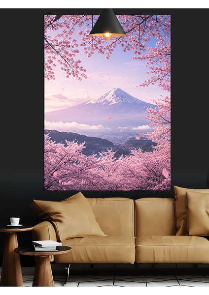 Japonya'da Kiraz Çiçekleri Arasında Fuji Dağı Dekoratif Kanvas - Mdf Ahşap Tablo fırsatları