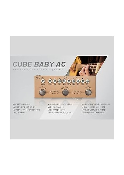 Cube Ac Taşınabil Çok Fonksiyonlu Akustik Gitar Kombine Efekt Pedalı, Kablolu Müzik Çalma Fon Yüz Fonksiyonu Altın Akustik Gitar Için modelleri