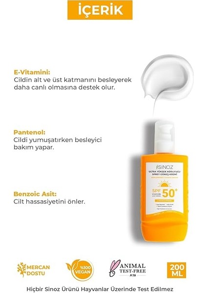 Spf 50 Ultra Yüksek Koruyucu Vücut Güneş Kremi Sprey 200 ml - Nemlendirici Hassas Bakım modelleri