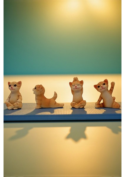 Oga Cats Mini Figür Seti (4'lü) - Sevimli Sarı Tekir Kedi Dekoratif Biblo