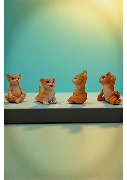Oga Cats Mini Figür Seti (4'lü) - Sevimli Sarı Tekir Kedi Dekoratif Biblo fırsatları