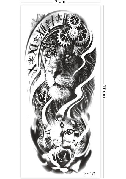 Aslan Dövmesi, Saat Figürlü Geçici Dövme, Tattoo, Erkek Geçici Dövme, Kol Dövmesi, Vücut Dövmesi, Su Transferli Modern Dövmeler fiyatları