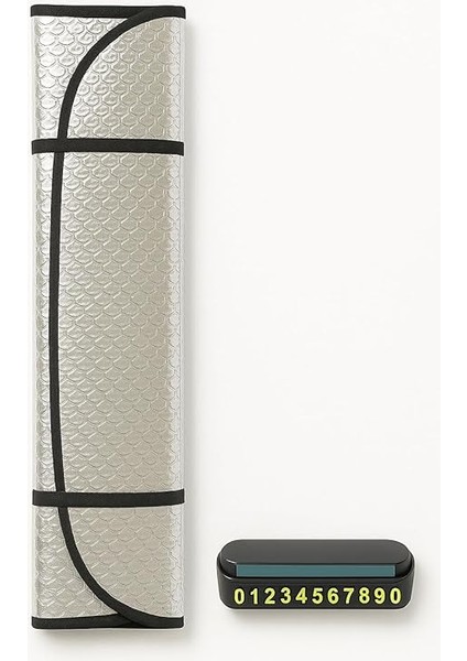 Store Oto Güneşlik & Park Numaratörü Seti – Katlanabilir Güneşlik (130X60) + Gizlenebilir Telefon Numaratör – Evrensel Uyumluluk, Kolay Kurulum