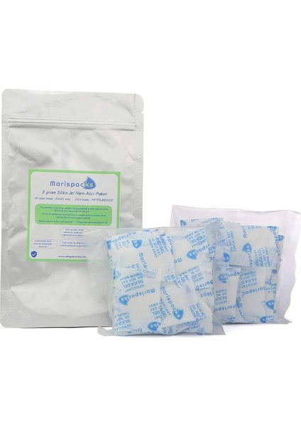 5 G x 50 Adet Silikajel Nem Alıcı Paket (Nonwoven, Aluminyum Doypack Ambalajda)