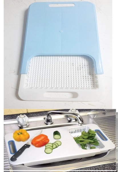 Süzgeçli Doğrama Tahtası - Açılır Kapanır Ayarlanabilir Evye Yıkama Doğrama Aparatı Plastik