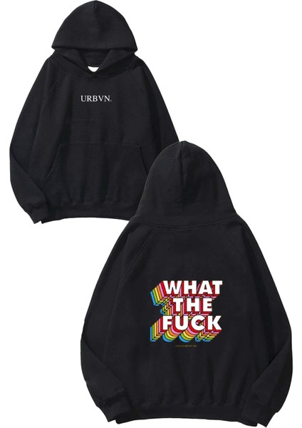 What The Tasarım Baskılı Oversize Siyah Kapüşonlu Sweatshirt