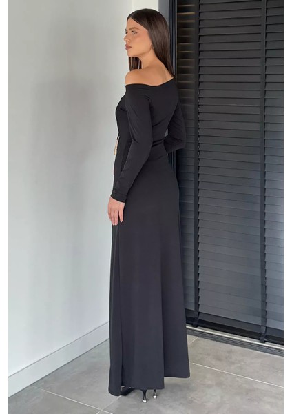 Kadın Omuz Dekolteli Gold Tokalı Drapeli Likralı Elbise P-00018924 fırsatları